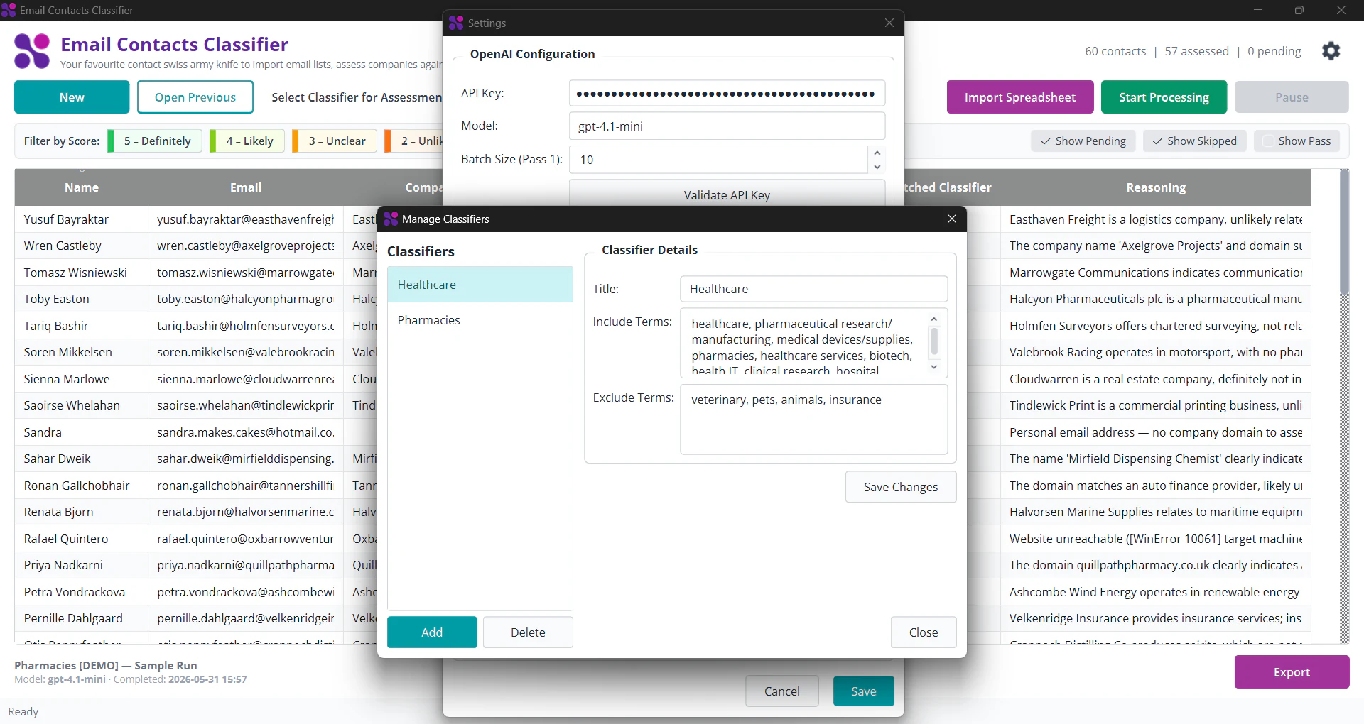 Custom classifiers and settings
